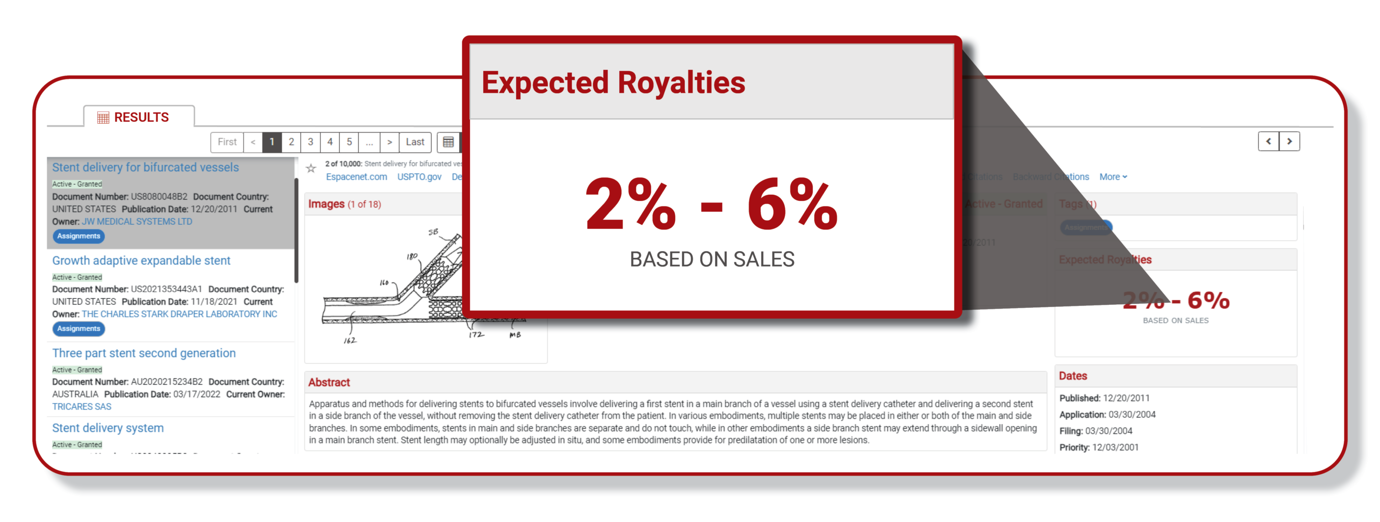 Royalty Rate Range Chart within the ktMINE Search App